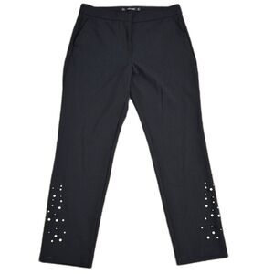 Zara Basic Trouser Pants S Black Jeweled Pearl Detail Studded Legs Flat Front